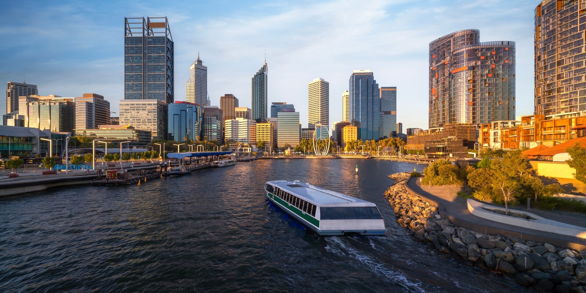 elizabeth quay park, Perth cityscape  building landmark in Australia city with blue sky